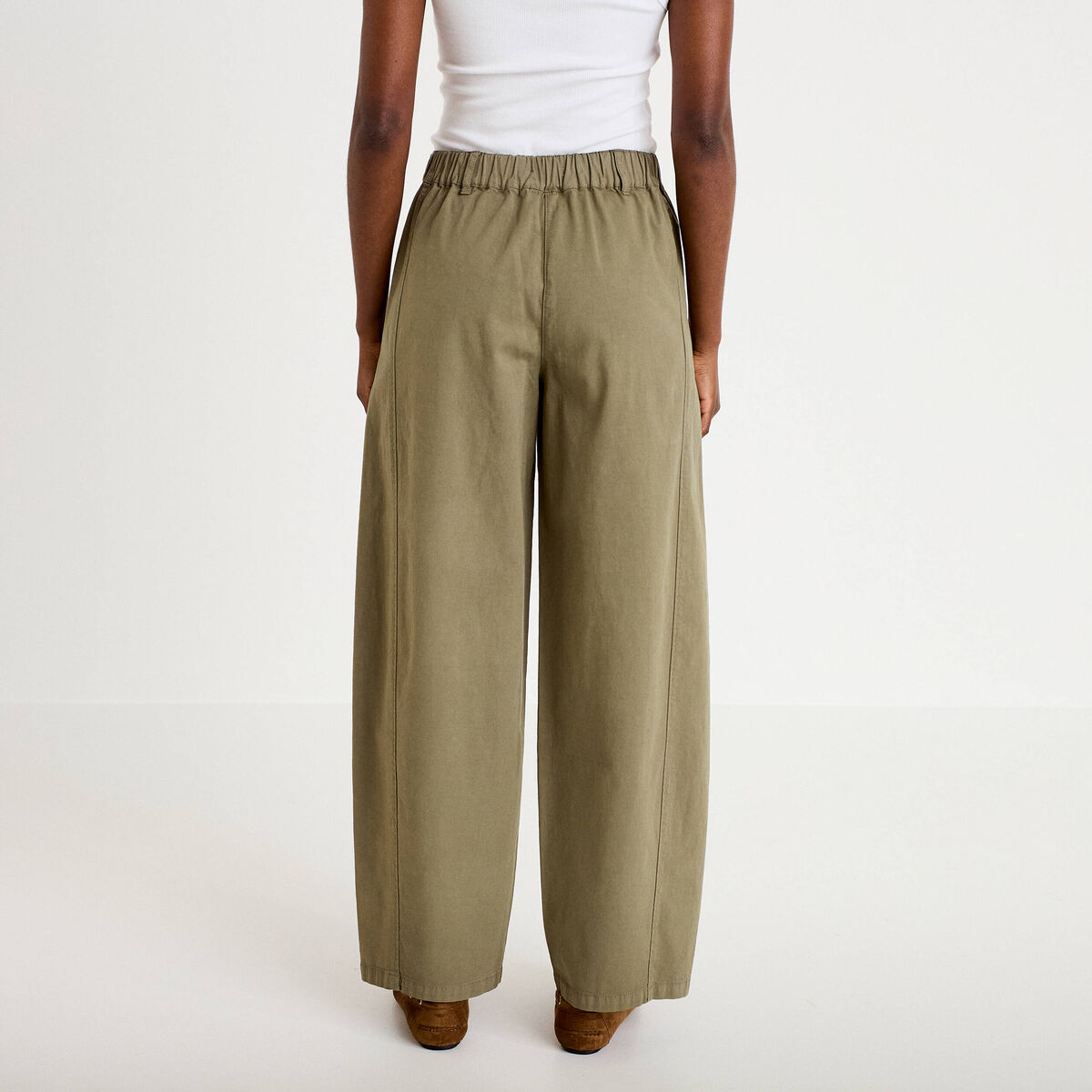 Pantalon barrel taille haute vert kaki femme