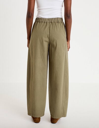 Pantalon barrel taille haute vert kaki femme