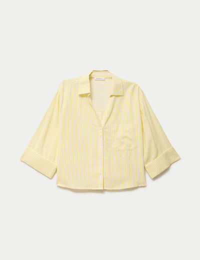 Chemise col classique manches 3/4 jaune clair femme