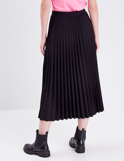 Jupe midi évasée plissée noir femme