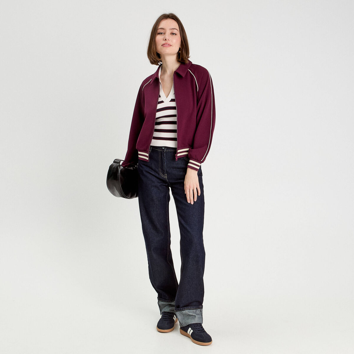 Sweat zippé manches longues prune femme