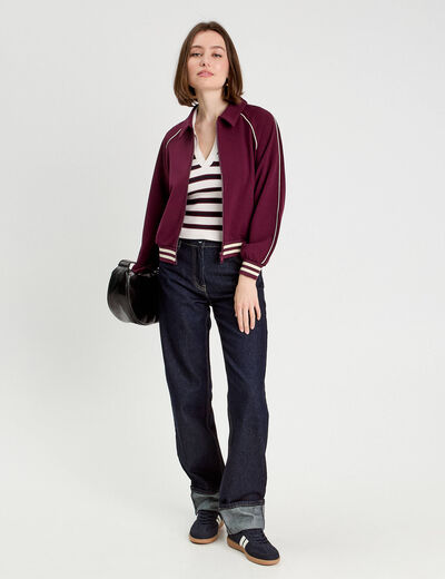 Sweat zippé manches longues prune femme