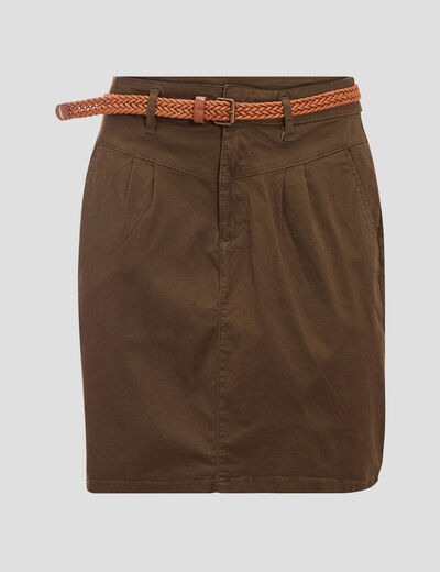 Jupe chino ceinturée vert kaki femme