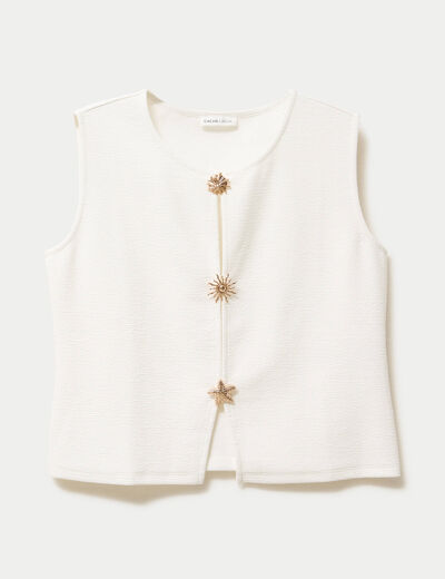 Gilet sans manches col rond ecru femme