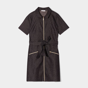 Robe droite ceinturée zippée noir femme