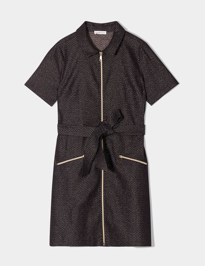Robe droite ceinturée zippée noir femme