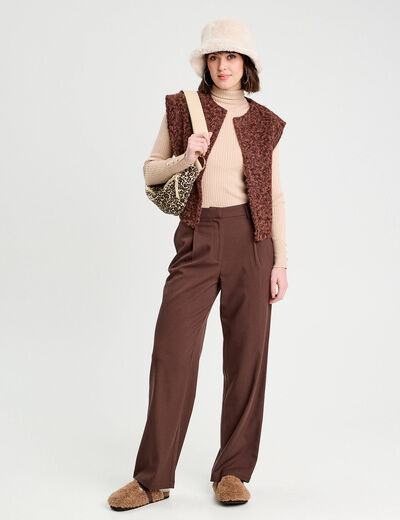Gilet fausse fourrure marron foncé femme
