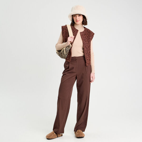 gilet fausse fourrure marron fonce femme Gilet fausse fourrure marron foncé femme
