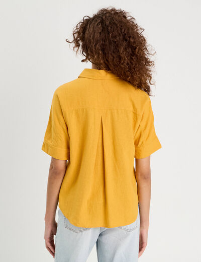 Chemise manches courtes contenant du lin jaune citron femme