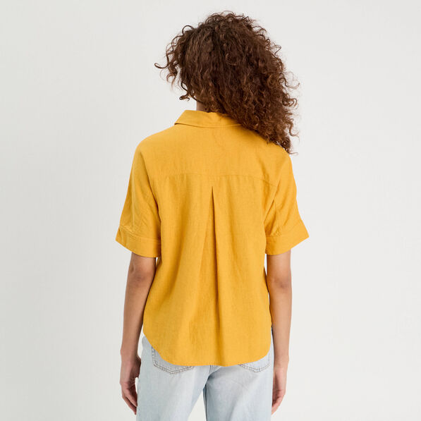 Chemise manches courtes contenant du lin jaune citron femme
