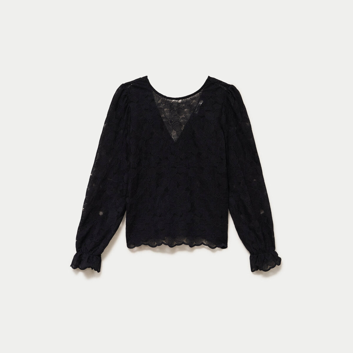 Blouse droite col v en dentelle noir femme