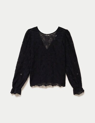 Blouse droite col v en dentelle noir femme