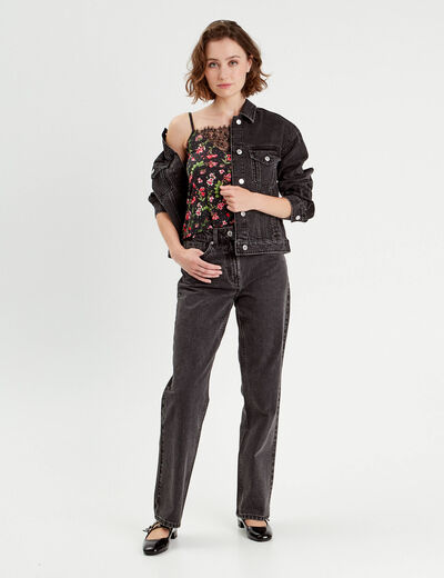 Jeans droit 5 poches denim noir femme