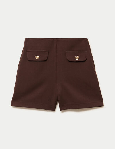 Short stretch d&eacute;tails coeur marron fonc&eacute; femme