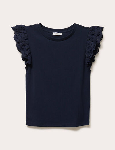 D&eacute;bardeur volants brod&eacute;s bleu marine femme