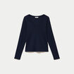 Top ajust&eacute; col v manches longues bleu marine femme