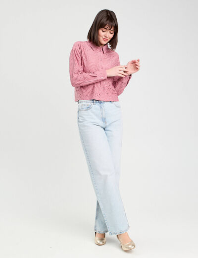 Blouse broderie anglaise vieux rose femme