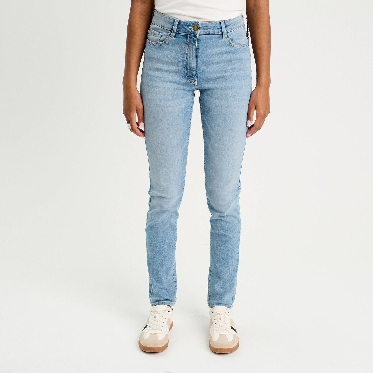 Jeans slim 5 poches denim bleach femme