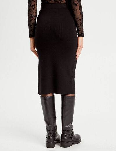 Jupe tricot midi droite noir femme