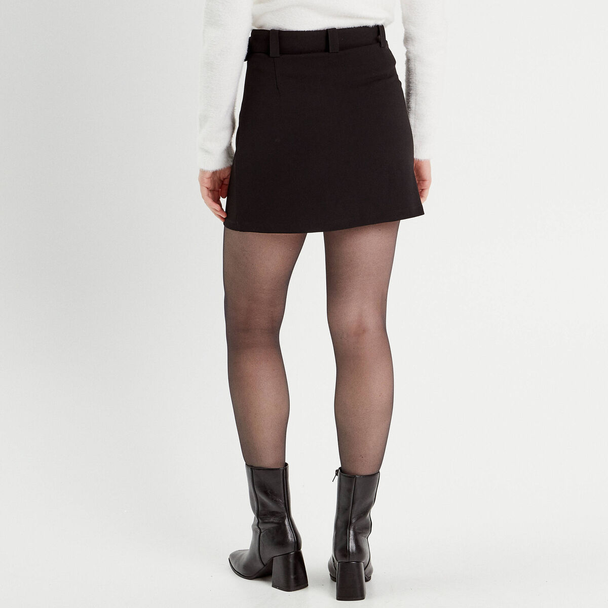 Jupe droite détails zippés noir femme