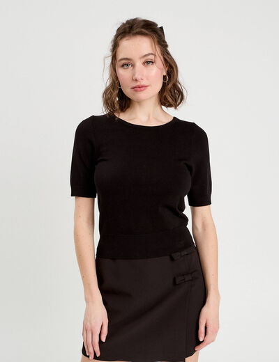 Pull manches courtes noir femme