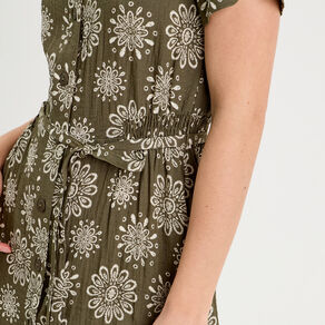 Robe chemise droite vert kaki femme