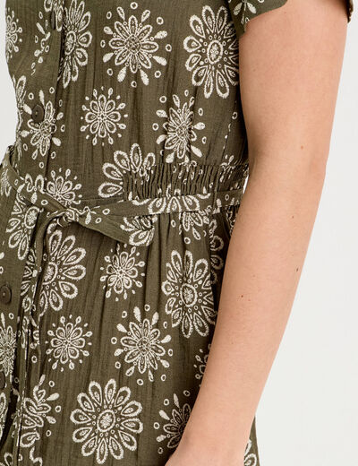 Robe chemise droite vert kaki femme