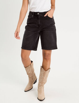 Bermuda large en jean denim noir femme