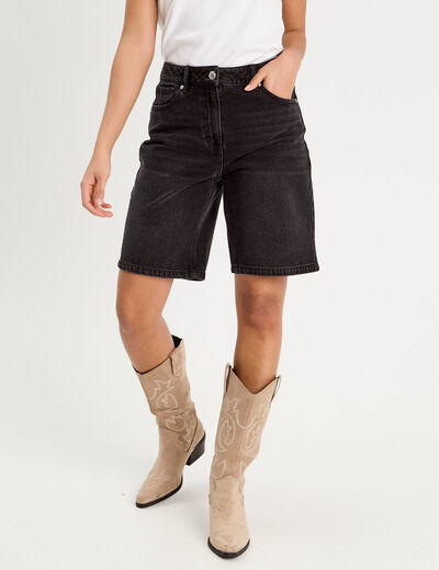 Bermuda large en jean denim noir femme