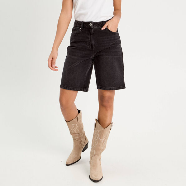 Bermuda large en jean denim noir femme