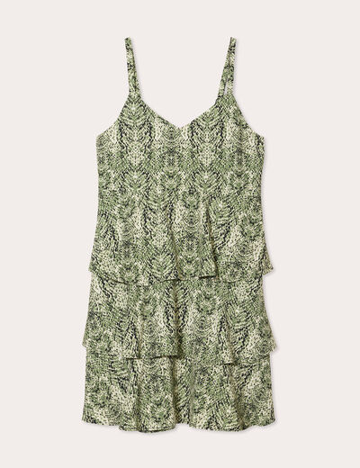 Robe évasée volants vert kaki femme