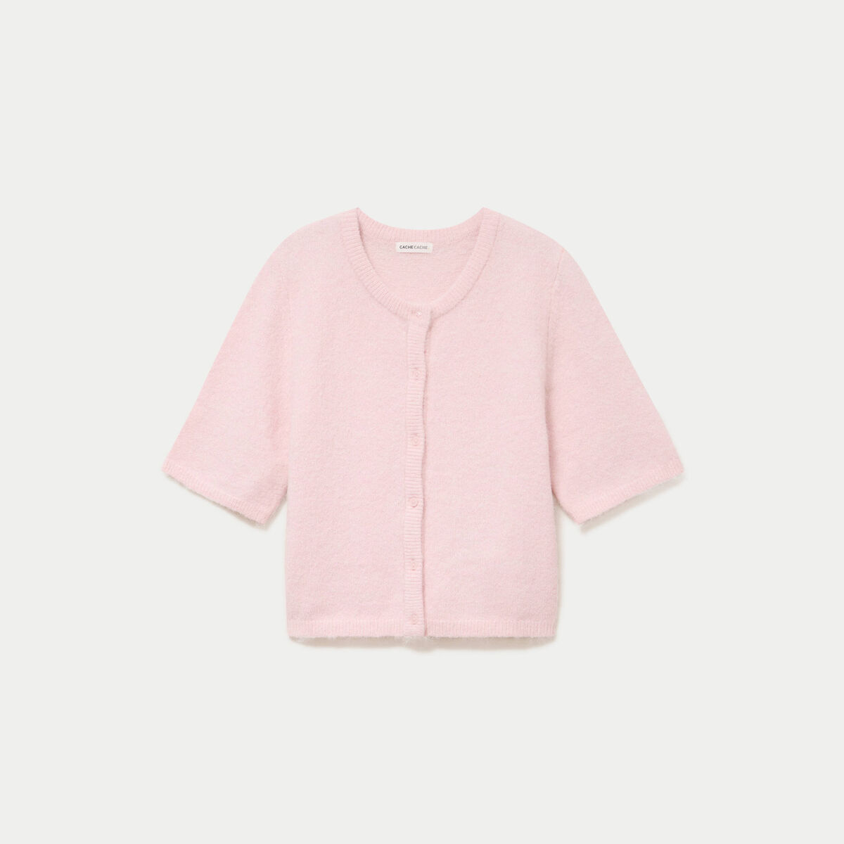 Gilet duveteux manches 3/4 rose clair femme