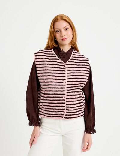 Gilet sans manches effet bouclette rose clair femme