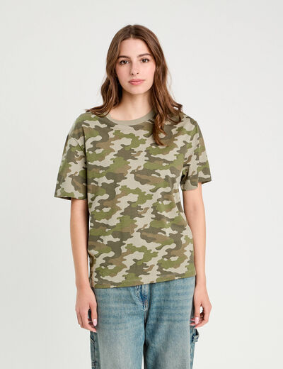 T-shirt manches courtes vert kaki femme