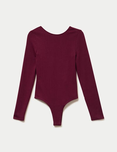 Body cintr&eacute; manches longues bateau bordeaux femme