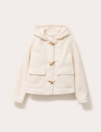 Manteau court bouclette ecru femme