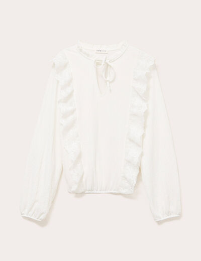 Blouse col mao bas resserr&eacute; dentelle ecru femme