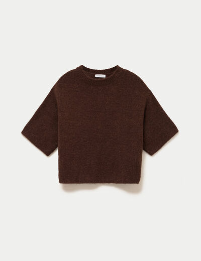 Pull manches courtes marron fonc&eacute; femme