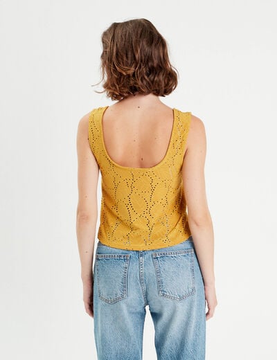 Débardeur broderie anglaise jaune moutarde femme