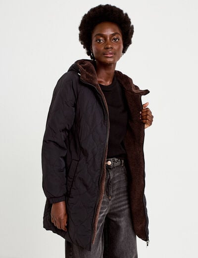 Parka r&eacute;versible effet polaire noir femme