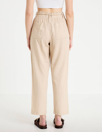 Pantalon large 7/8&egrave;me taille haute sable femme