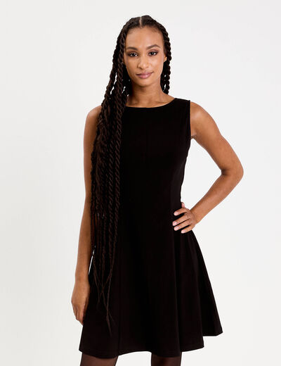 robe courte évasée col rond bretelles noir femme