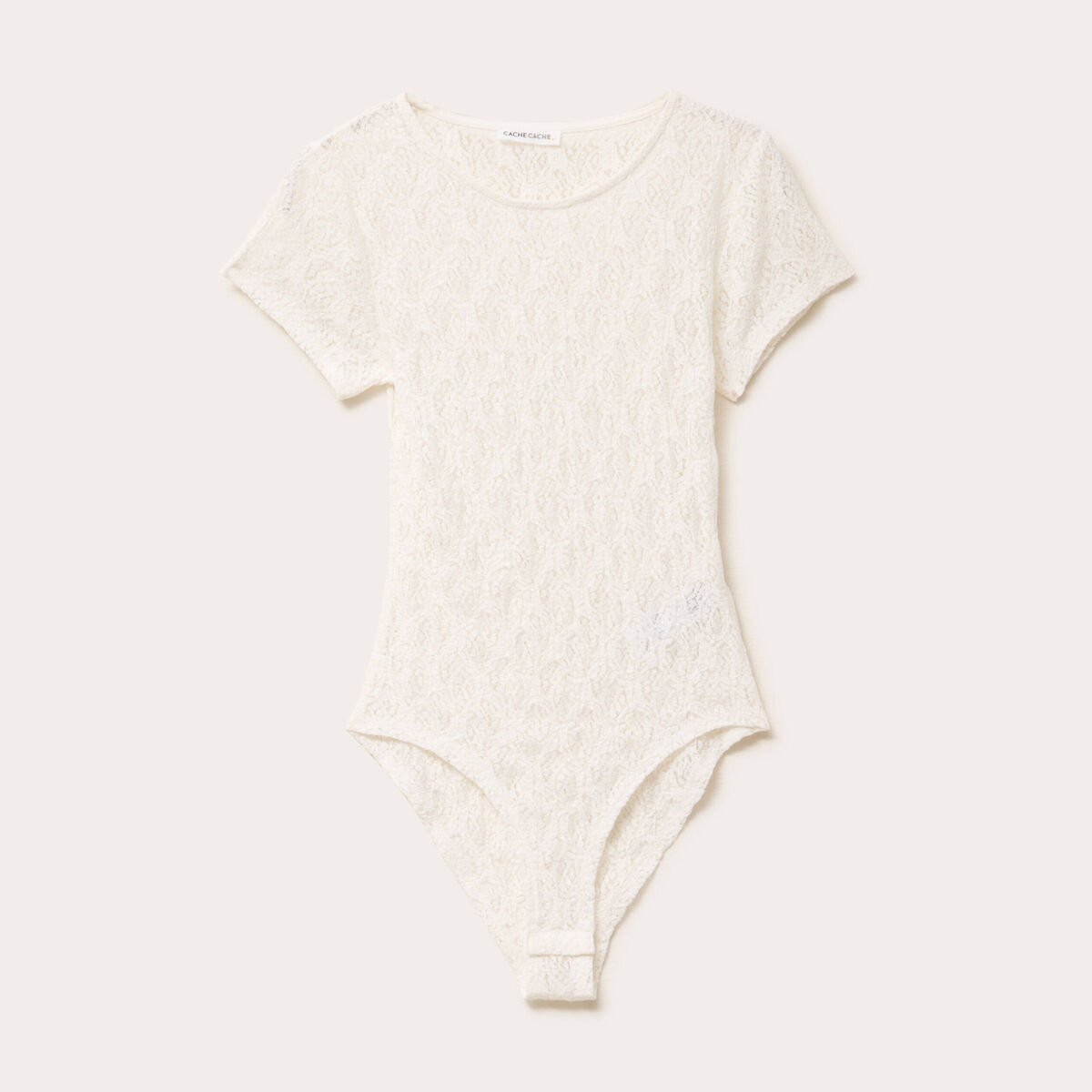 Body ajusté manches courtes dentelle ecru femme