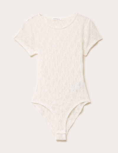 Body ajusté manches courtes dentelle ecru femme