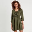 Robe évasée avec volants vert kaki femme