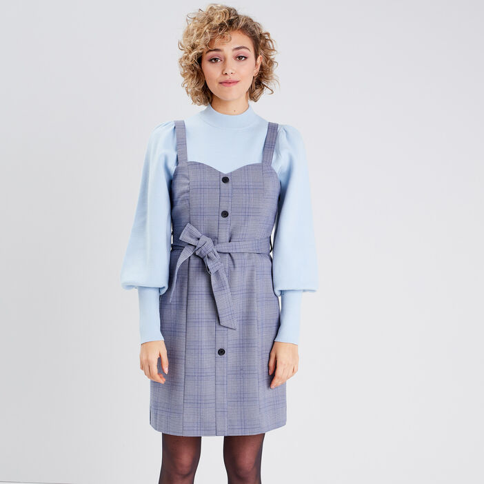 Robe droite ceinturée beige femme