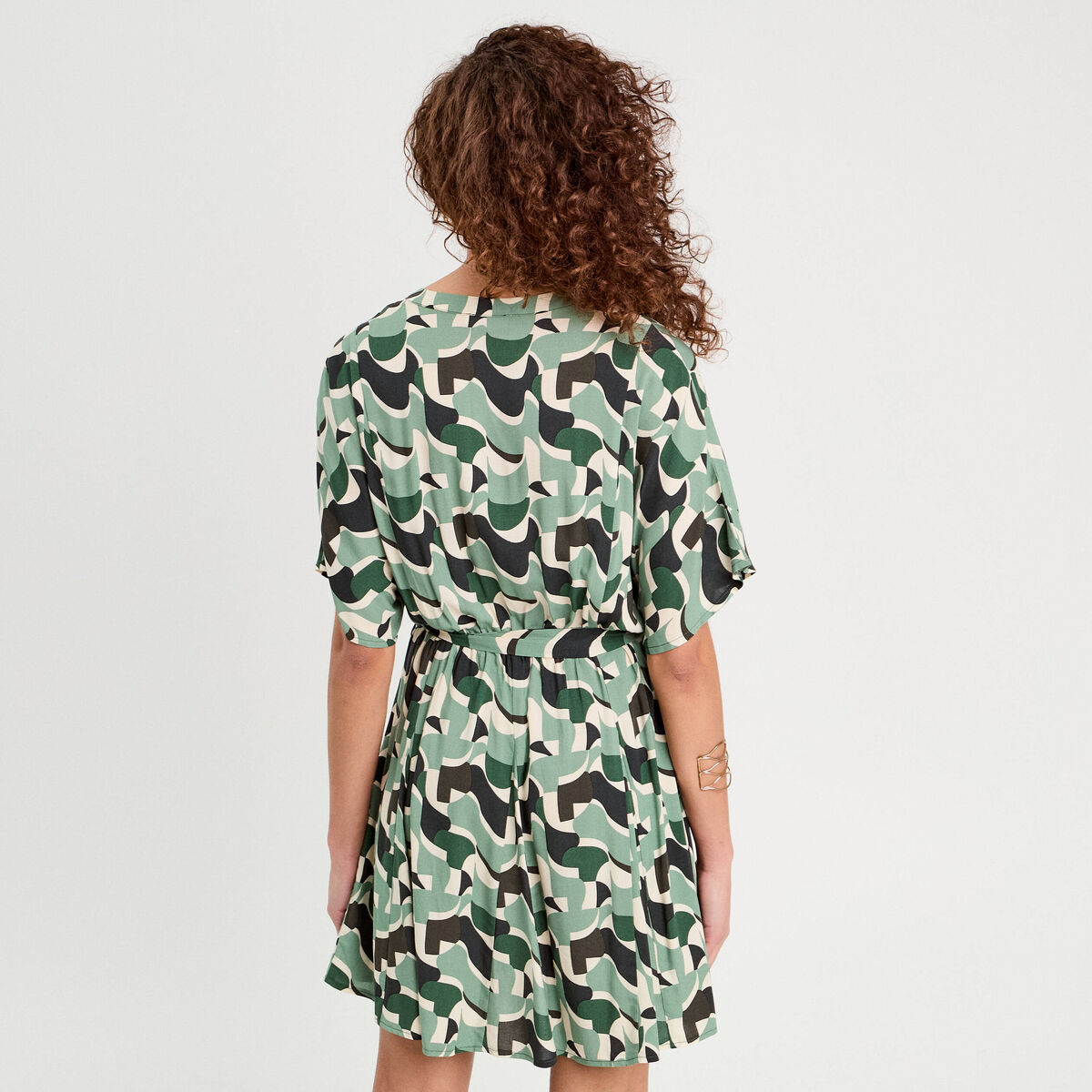 Robe chemise évasée fluide vert femme