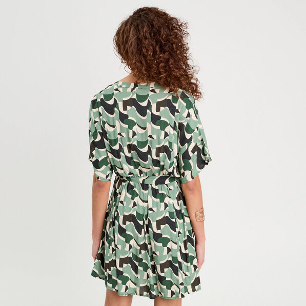 Robe chemise évasée fluide vert femme
