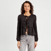 Blouse nou&eacute;e strass noir femme