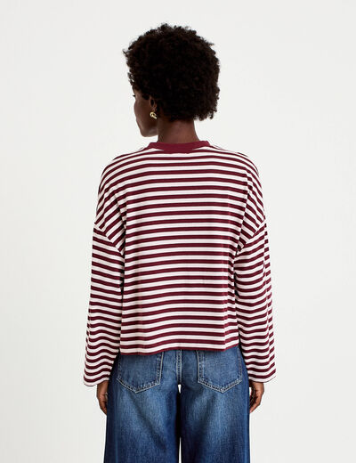 T-shirt col rond manches longues rose femme